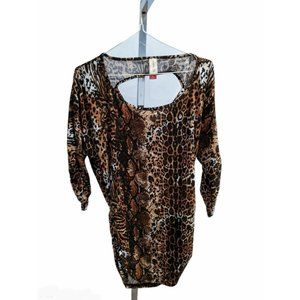 No Boundaries Brown Leopard Print Back Cut Out Blouse Size M